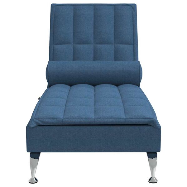 vidaXL Chaise Longue Massaggi Cuscino a Rullo Blu in Tessuto