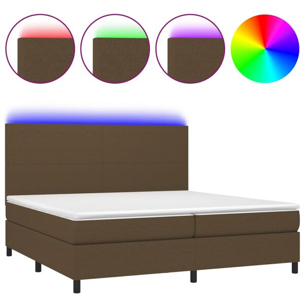 vidaXL Letto a Molle Materasso e LED Marronescuro 200x200cm in Tessuto