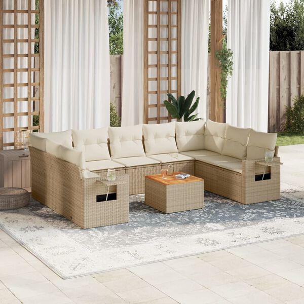 vidaXL Set Divano da Giardino 10 pz con Cuscini Beige in Polyrattan