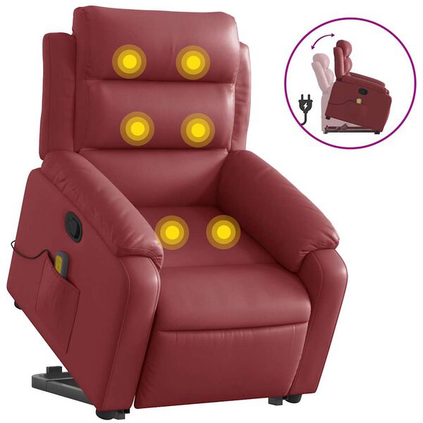 vidaXL Poltrona Alzapersone Massaggi Reclinabile Rosso Vino Similpelle