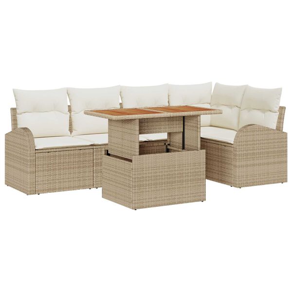 vidaXL Set Divano da Giardino 6 pcs Beige Poly Rattan
