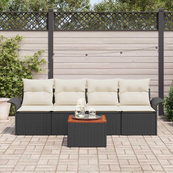 vidaXL Set Divano da Giardino 5 pcs Nero e Crema polyrattan