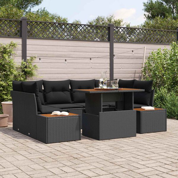 vidaXL Set Divano da Giardino con archiviazione 7 pcs Nero Poly Rattan