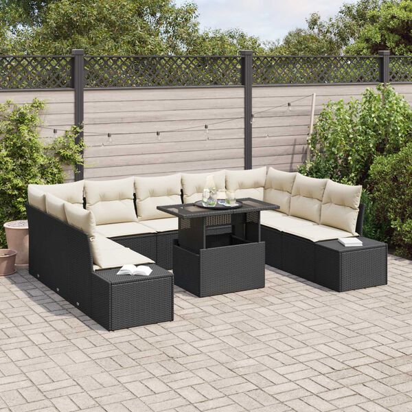 vidaXL Set Divano da Giardino 10 pcs Nero Poly Rattan