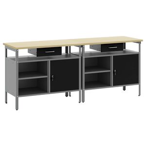 vidaXL Set banco da lavoro 2 pcs Nero e Grigio 200 x 55 x 85 cm