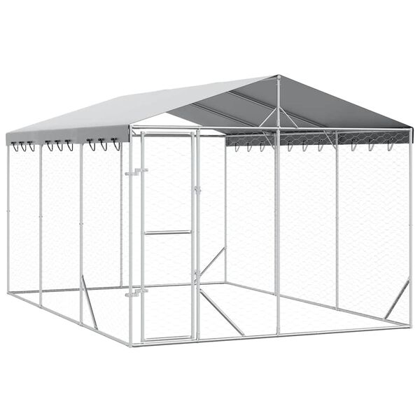 vidaXL Cuccia Cani da Esterno Tetto Argento 3x4,5x2,5m Acciaio Zincato