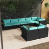 vidaXL Set Salotto da Giardino con Cuscini 9pz Nero in Polyrattan