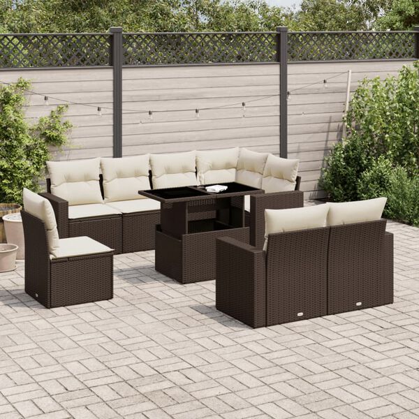 vidaXL Set Divani da Giardino 9pz con Cuscini Marrone in Polyrattan