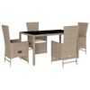 vidaXL Set da Pranzo da Giardino 5 pz con Cuscini Beige in Polyrattan