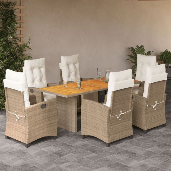 vidaXL Set Pranzo da Giardino 7 pz con Cuscini Beige Misto Polyrattan