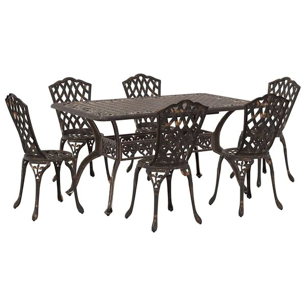 vidaXL Set da Pranzo per Giardino 7 pcs Bronzo Alluminio