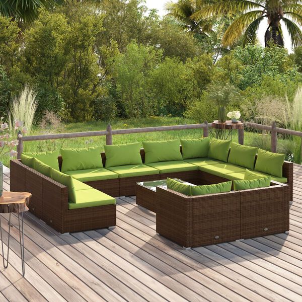 vidaXL Set Divani da Giardino 12 pz con Cuscini Marrone in Polyrattan