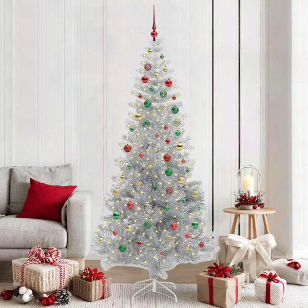 vidaXL Albero di Natale con 300 LED con supporto Argento 210 cm PET
