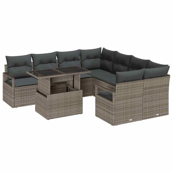 vidaXL Set Divano da Giardino con cuscino 9 pcs Grigio polyrattan