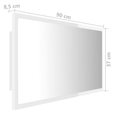 vidaXL Specchio da Bagno LED Bianco Lucido 90x8,5x37 cm in Acrilico