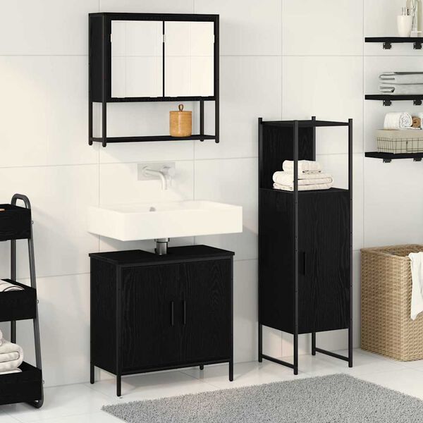 vidaXL Set di mobili per il bagno 3 pcs Nero Legno multistrato