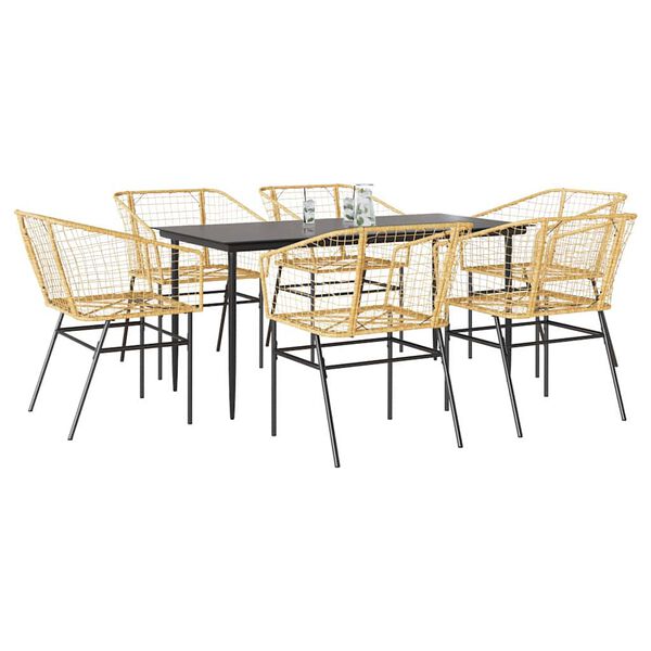vidaXL Set Pranzo da Giardino 7pz Marrone Polyrattan Vetro