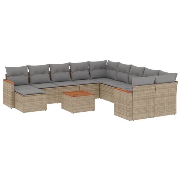 vidaXL Set Divani da Giardino 12 pz con Cuscini Beige in Polyrattan