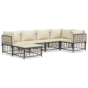 vidaXL Set Divani da Giardino 6 pz con Cuscini Antracite in Polyrattan