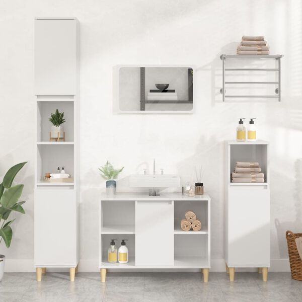 vidaXL Set Mobili da Bagno 4 pz Bianco Lucido in Legno Multistrato