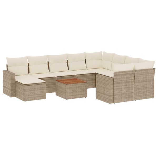 vidaXL Set Divani da Giardino 11 pz con Cuscini Beige in Polyrattan