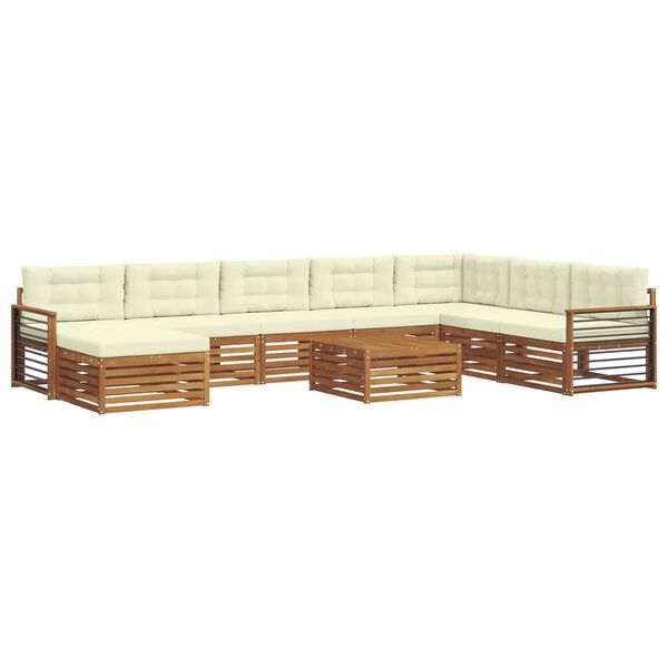vidaXL Set divani 9 pcs Naturale e Crema Legno di Acacia Massello