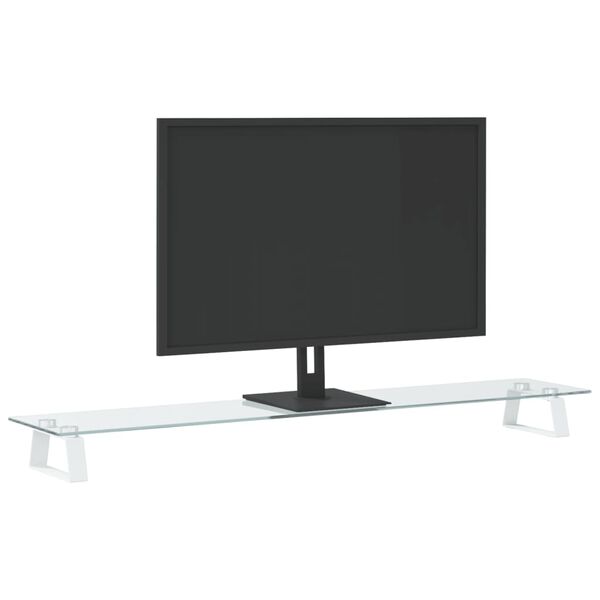 vidaXL Supporto per Monitor Bianco 100x20x8cm Vetro Temperato Metallo