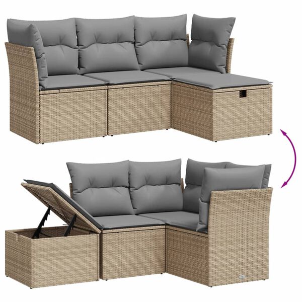 vidaXL Set Divano da Giardino 4 pz con Cuscini Beige Misto Polyrattan