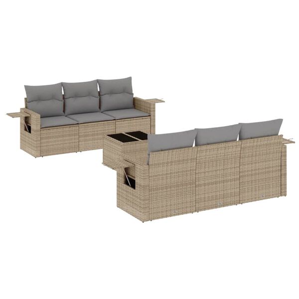 vidaXL Set Divani da Giardino 7 pz con Cuscini Beige in Polyrattan