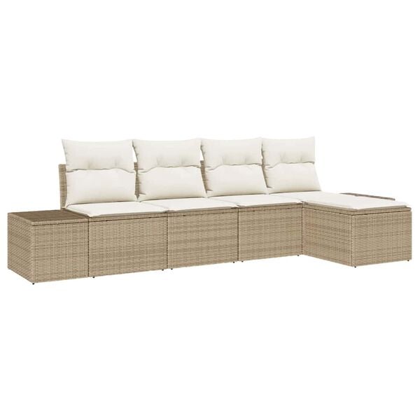 vidaXL Set Divano da Giardino 5 pcs Beige e Crema polyrattan