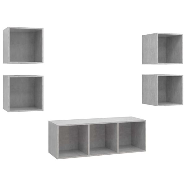vidaXL Set Mobili TV 5 pz Grigio Cemento in Legno Multistrato