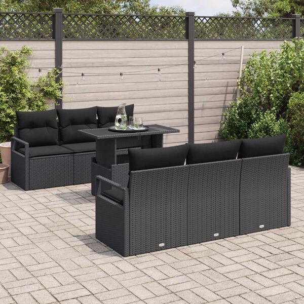 vidaXL Set Divano da Giardino con cuscino 7 pcs Nero Poly Rattan