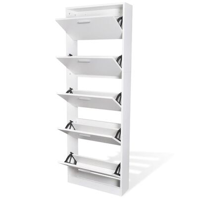 VidaXL Scarpiera Con Specchio 5 Livelli Bianco Lucido 63x17x169,5 Cm – Mobile Portascarpe Con Cassetti A Ribalta