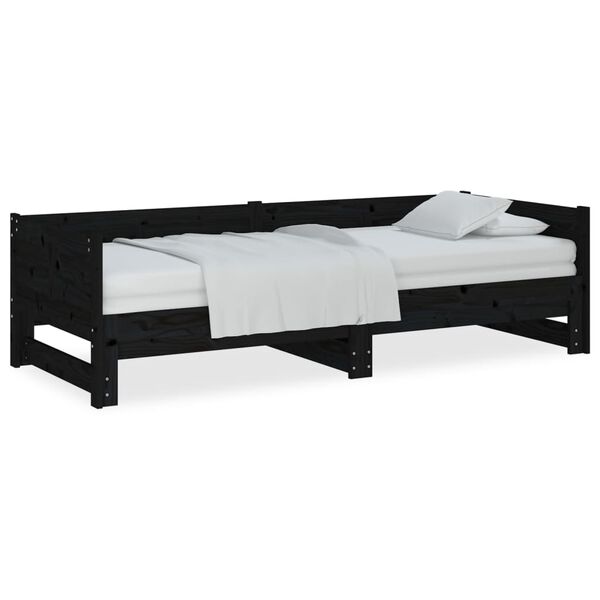 vidaXL Dormeuse Estraibile Nera in Legno Massello di Pino 2x(90x190)cm