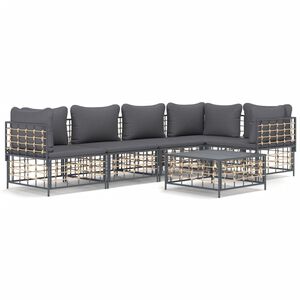 vidaXL Set Divani da Giardino 6 pz con Cuscini Antracite in Polyrattan