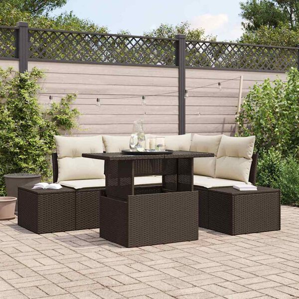 vidaXL Set Divano da Giardino 5 pcs Marrone e Crema polyrattan