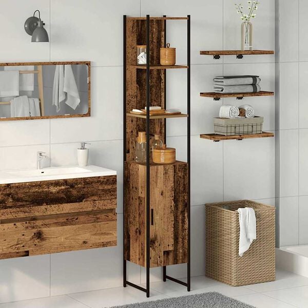 vidaXL Mobile da Bagno con porta Legno vecchio 33 x 33 x 185,5 cm
