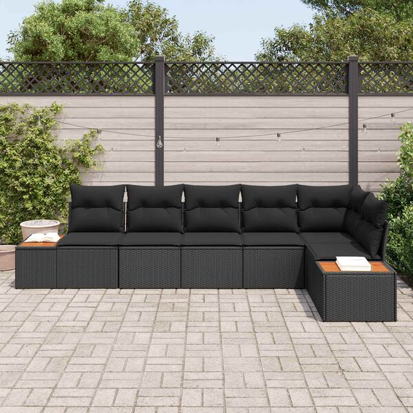 vidaXL Set Divano da Giardino con cuscino 6 pcs Nero Polyrattan