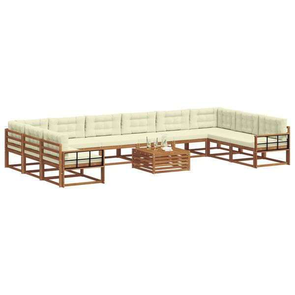 vidaXL Set di divani da esterno con cuscino 11 pcs Naturale e Crema