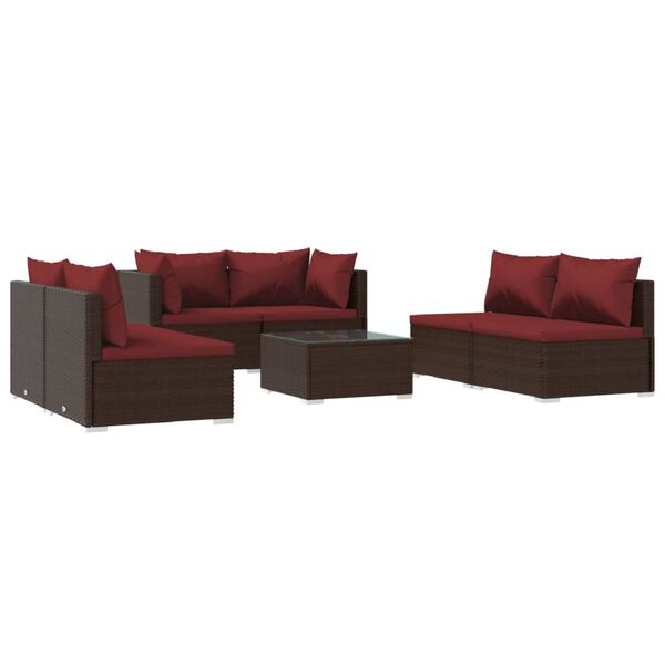 vidaXL Set Divani da Giardino 7 pz con Cuscini in Polyrattan Marrone
