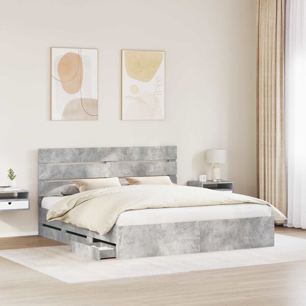 vidaXL Struttura del letto con cassetto Grigio cemento 200 x 200 cm
