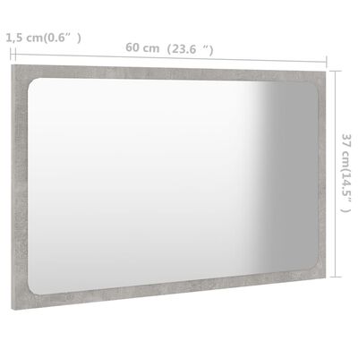 vidaXL Specchio da Bagno Grigio Cemento 60x1,5x37 cm Legno Multistrato