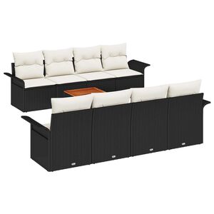 vidaXL Set Divano da Giardino con cuscino 9 pcs Nero polyrattan