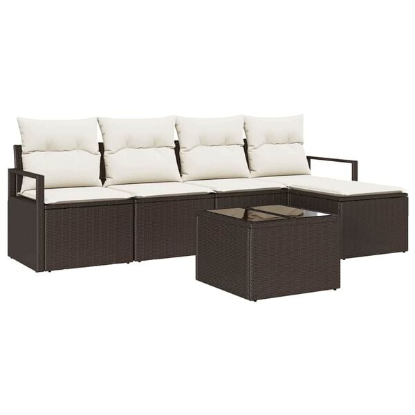 vidaXL Set di divani con cuscino 6 pcs Marrone e Crema polyrattan