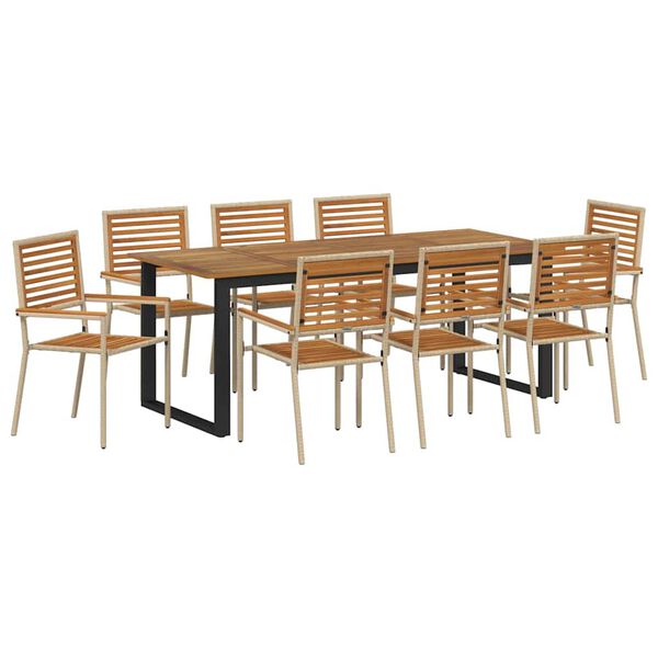vidaXL Set da Pranzo per Giardino 9 pcs Beige Legno di Acacia Massello