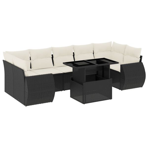 vidaXL Set Divani da Giardino con Cuscini 8 pz Nero in Polyrattan