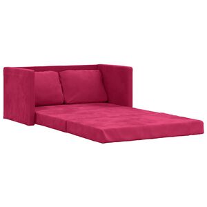 vidaXL Divano Letto da Terra 2 in 1 Rosso Vino 122x204x55cm Velluto