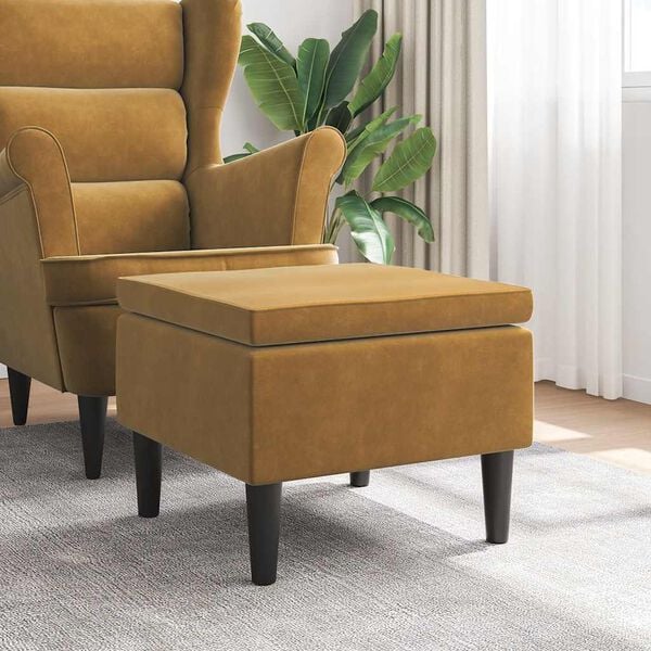 vidaXL Poggiapiedi con Gambe in Legno Marrone in Velluto