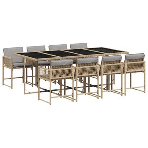 vidaXL Set Pranzo da Giardino 9 pz con Cuscini Beige Misto Polyrattan