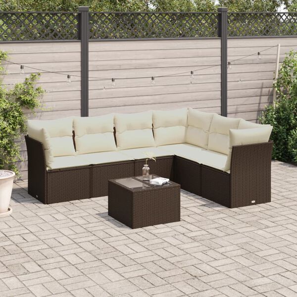 vidaXL Set Divani da Giardino 7 pz con Cuscini Marrone in Polyrattan